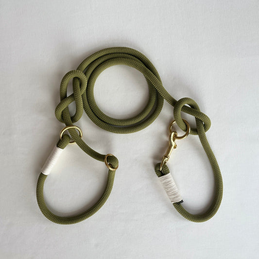 Handmade dog leash moss green